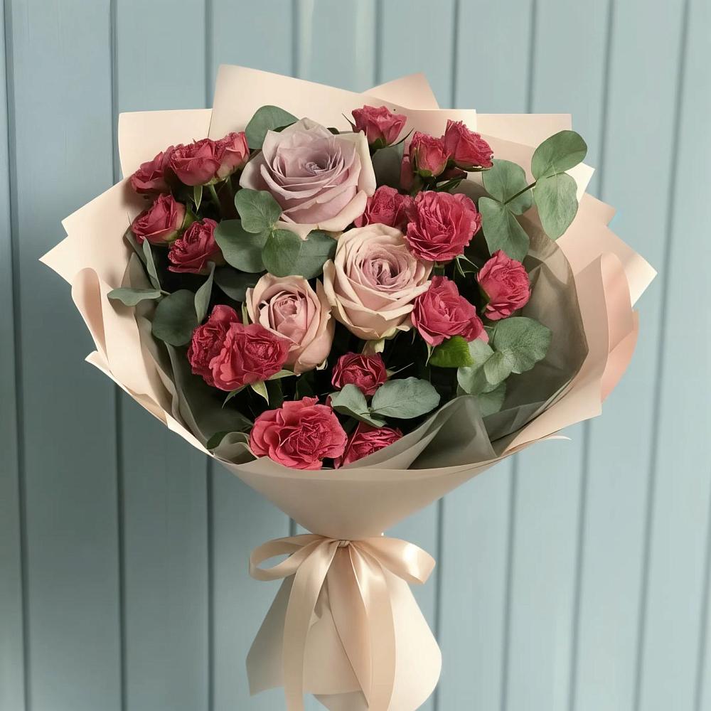 Букет цветов из: Гвоздики и Розы в Поселок Зверосовхоза