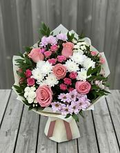 Букет цветов из:  Альстромерии, Гвоздики, Розы и Хризантемы в Поселок Зверосовхоза