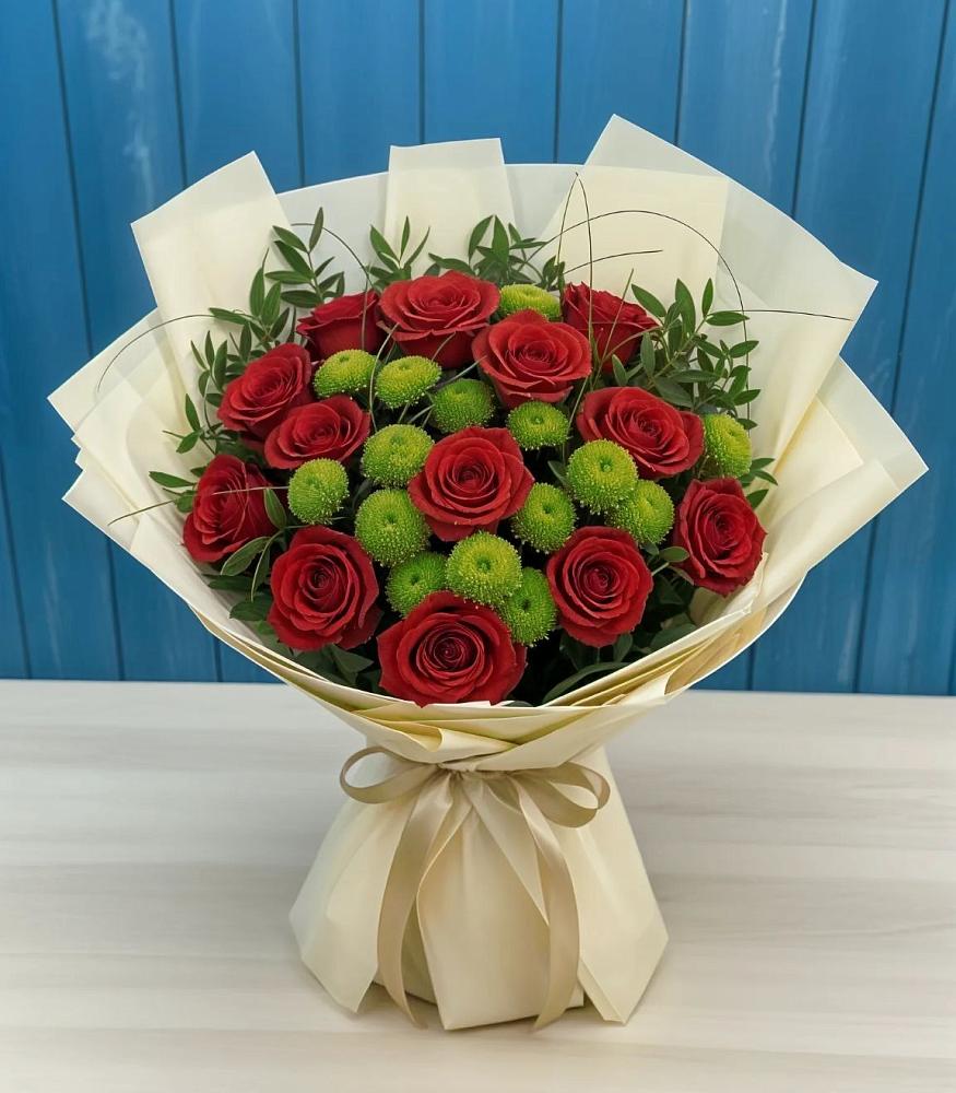 Букет цветов из: Розы и Хризантемы в Поселок Зверосовхоза