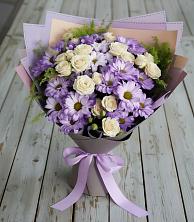 Букет цветов из:  Хризантемы и Розы в Поселок Зверосовхоза