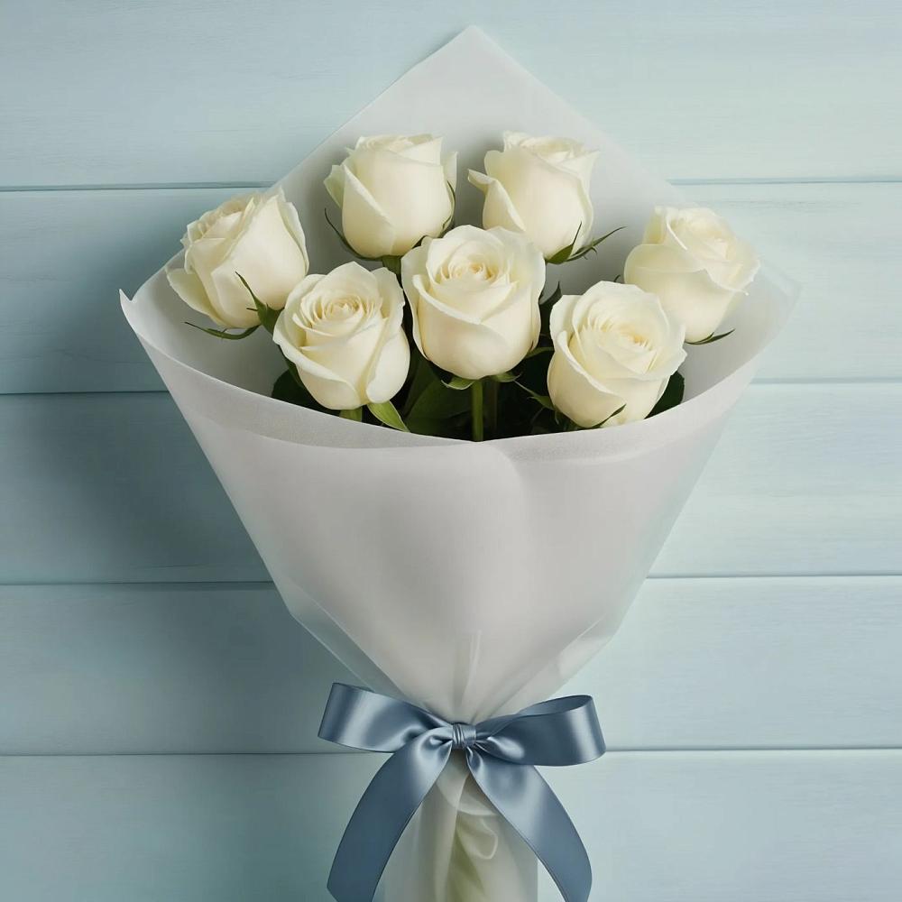 Букет 7 Белых роз Эдлесс Лав в Поселок Зверосовхоза